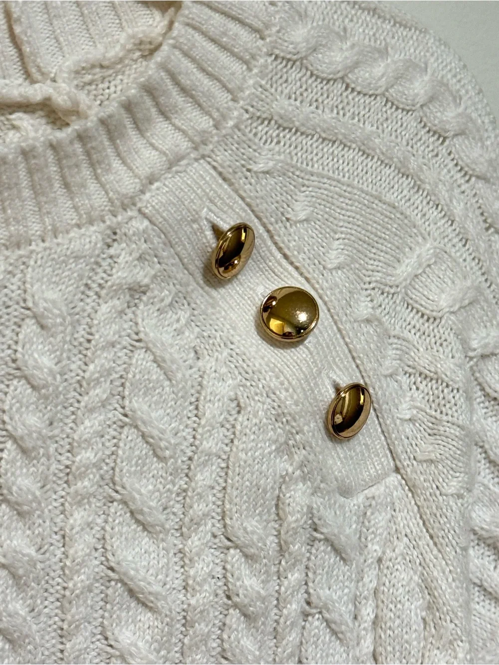 abercrombie kids Cream Cable Crew with Gold Shoulder Buttons